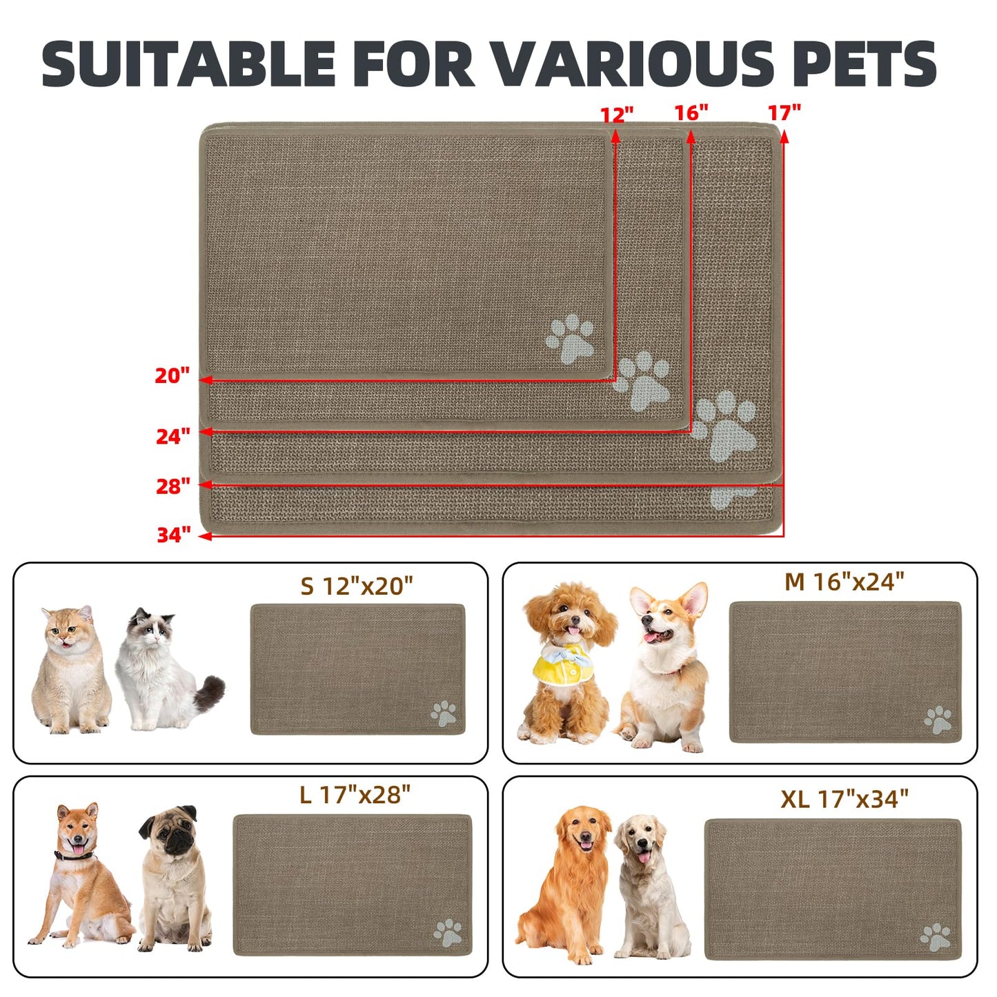 PUPTECK Dog Food Mat, Absorbent Pet Cat Feeding Mat for Food and Water Bowls, Anti-Slip Dog Placemat for Floors Waterproof, Pet Supplies Accessories, Khaki S