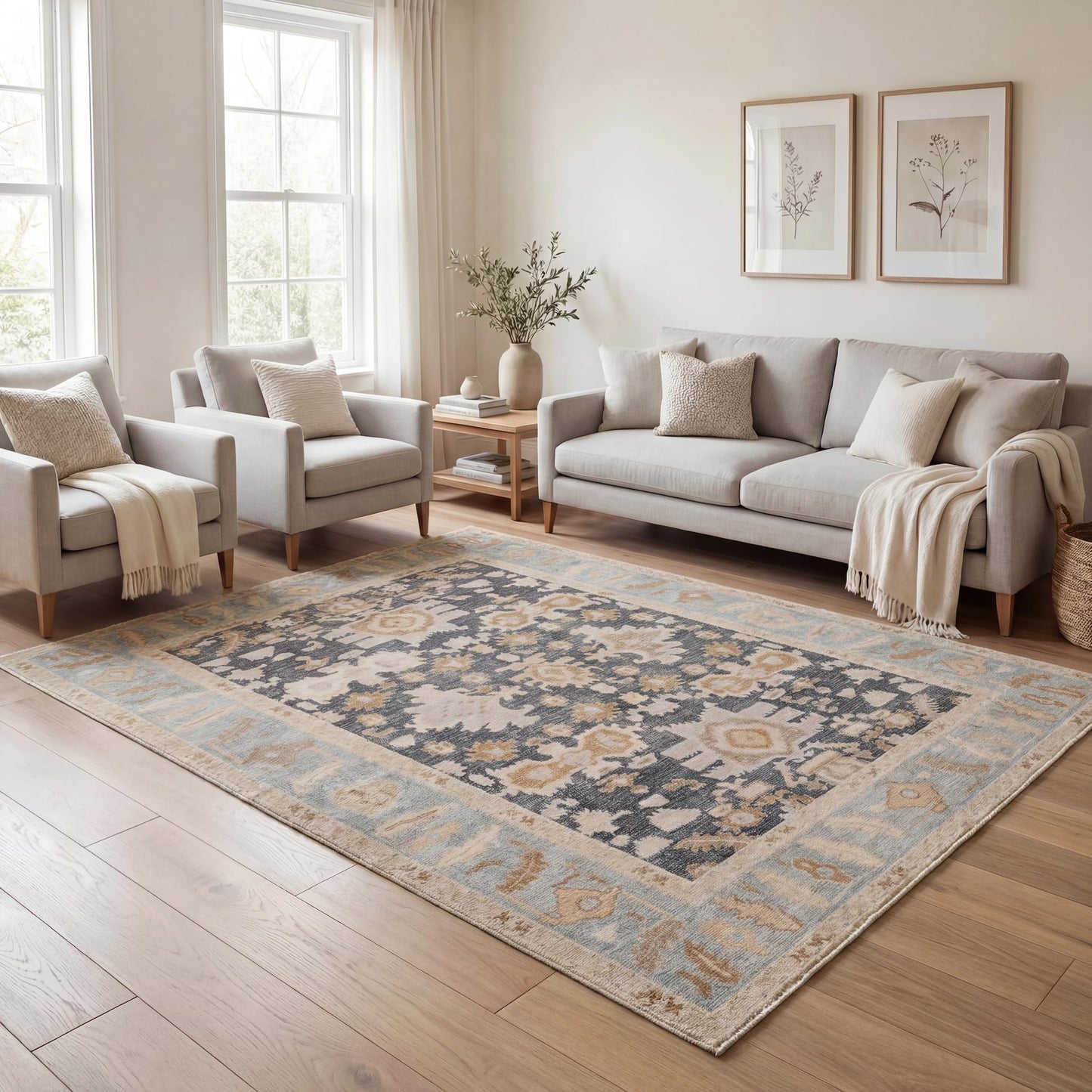 Kuden 8x10 Large Area Rug, Machine Washable Area Rug with Non-Slip Backing, Vintage Style, Soft, Easy Clean, Low Pile Rug for Living Room, Bedroom, Dining Room