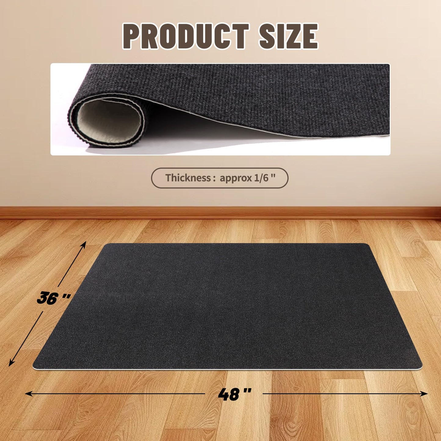 Riveroy Office Chair Mat - for Hardwood Floors, Large Non-Slip Easy-Clean Floor Protection Blanket (Black, “48 x 36in”).