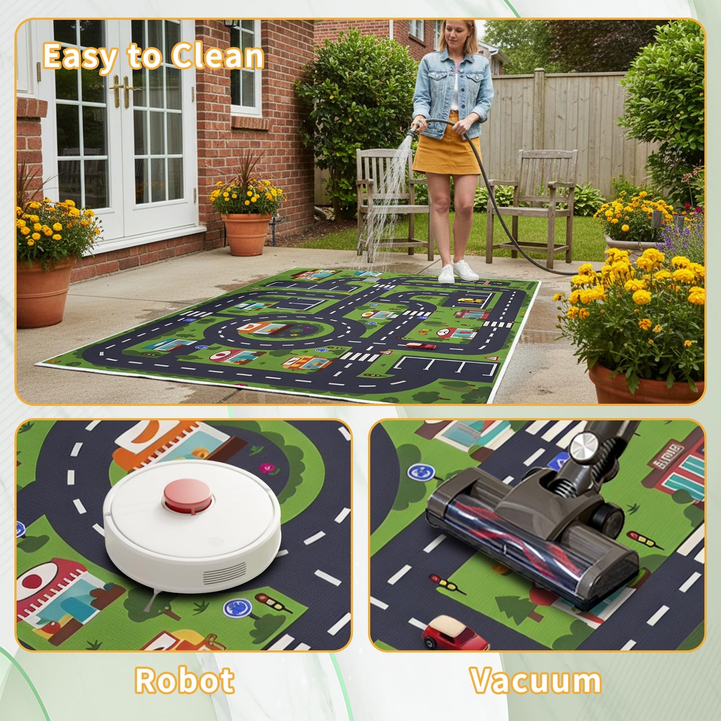 Enkor Kids Rugs, Non Slip 3' x 5' Road Playmat Carpet for Children, City Map Rugs for Playroom Bedroom Living Room Green