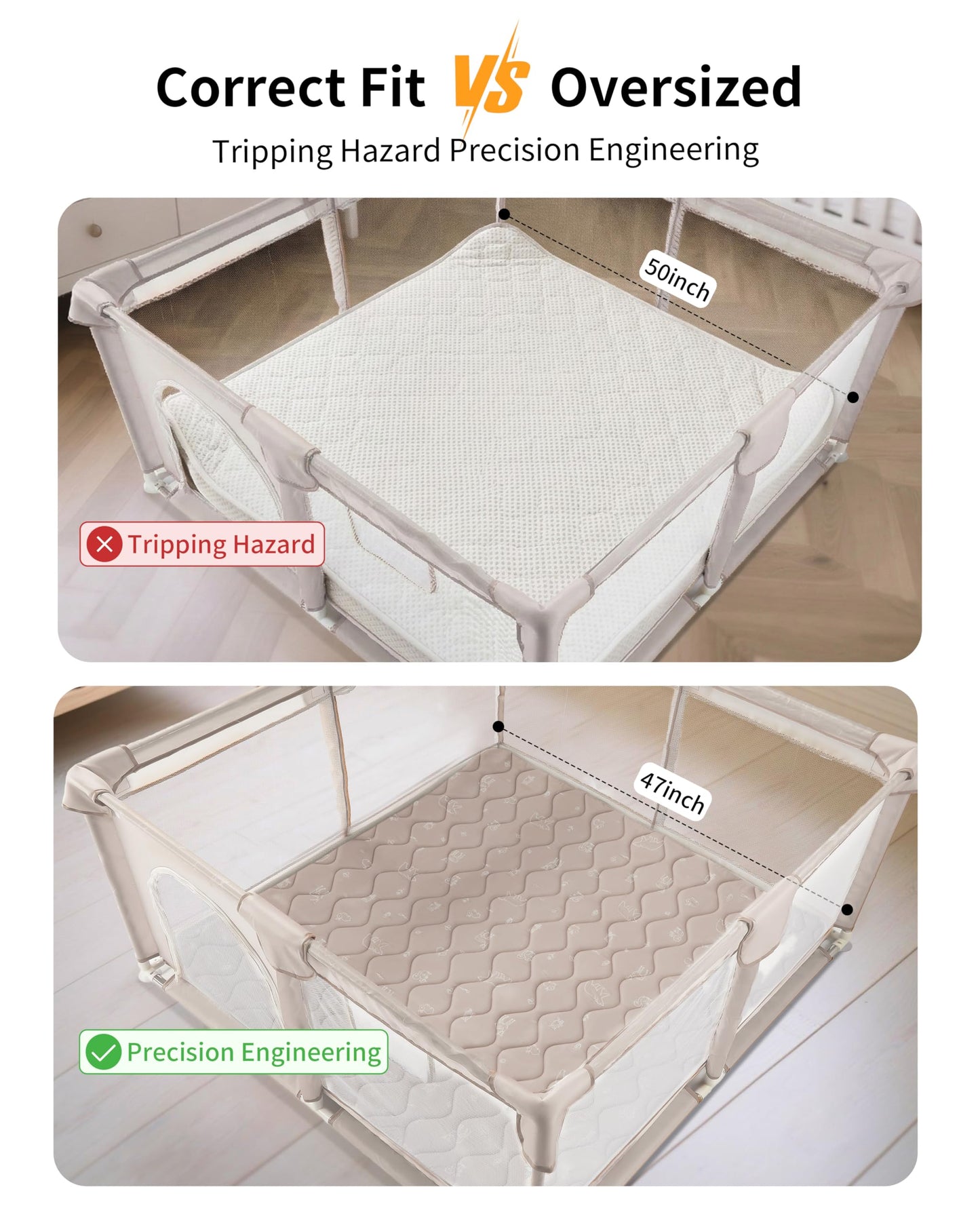 Fortella Extra Thick Baby Play Mat for 50" Playpen, 47"x47" Snug Fit Playpen Mat, Machine Washable Foam Play Mat for Floor - Portable, Non-Slip Tummy Time & Crawling Mat for Babies Toddlers (Forest Taupe)