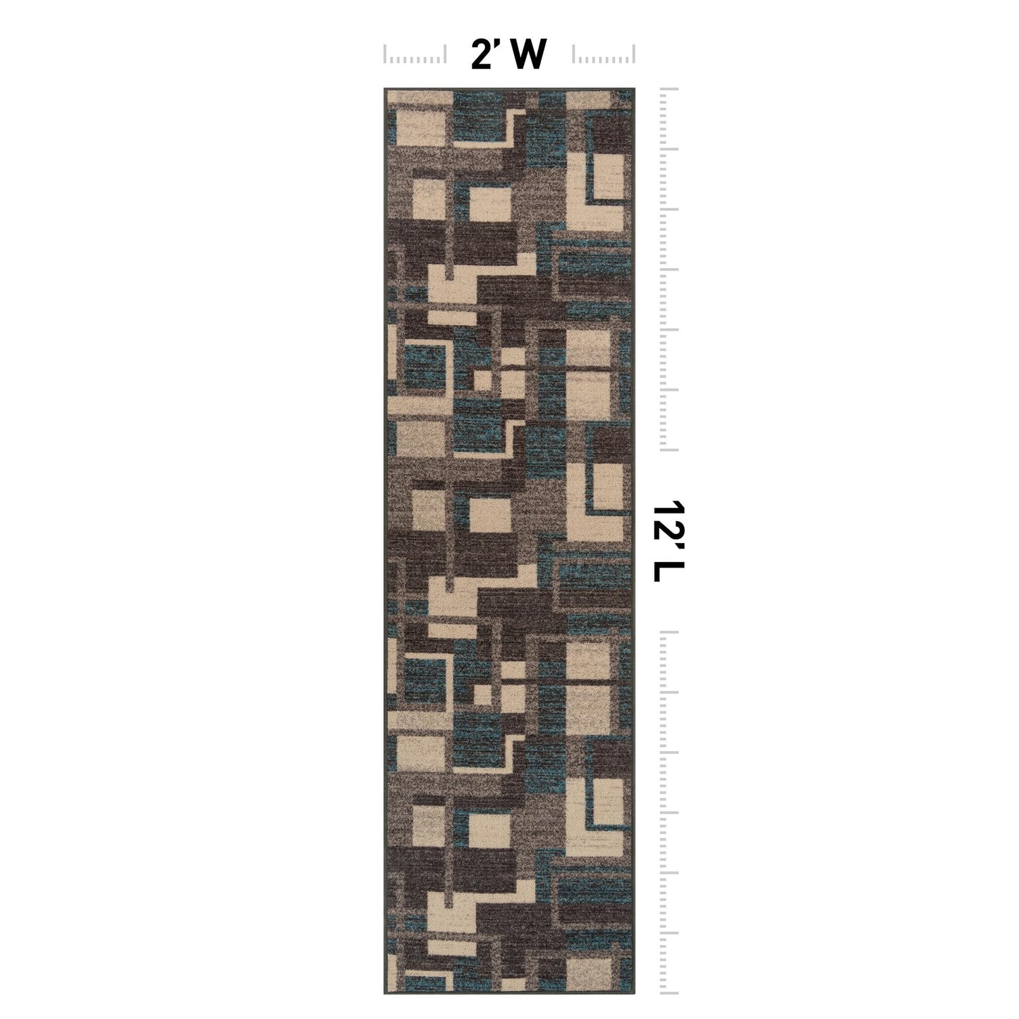 Rugshop Contemporary Geometric Power Loomed Indoor Runner Rug, Cool Slate Abstract Rectangle Design, Non-Slip Backing, Living Room Bedroom Home Office, Easy-Care Spot Clean, 2' x 12' Blue