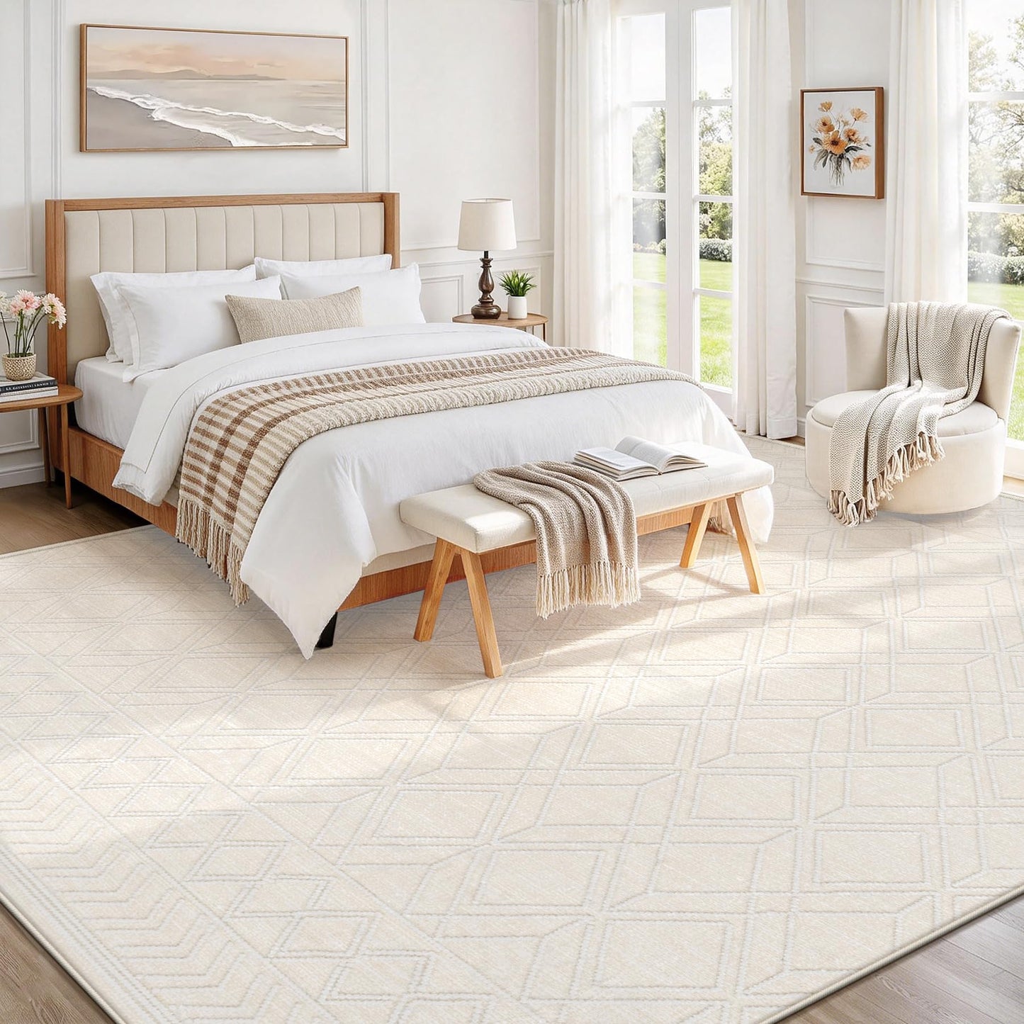 8x10 Area Rugs Washable Rug: Geometric Moroccan Farmhouse Rugs Large Living Room Rug Modern Neutral Soft Non-Slip Printed Pattern Carpet for Bedroom Dining Room Nursery Office (Beige, 8'x10')