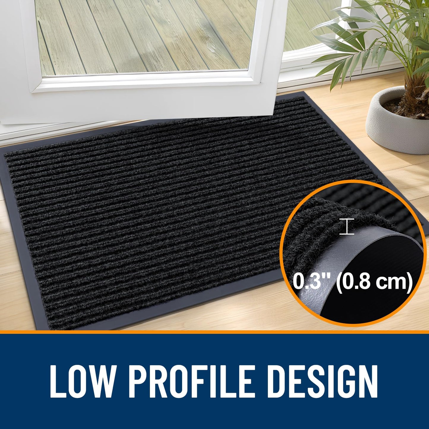OLANLY Front Door Mat Indoor Outdoor Entrance, Waterproof Heavy Duty Doormat, Fade Resistant, Low Profile, Easy Clean Patio Porch Welcome Floor Mats for Entry, 59x34, Black