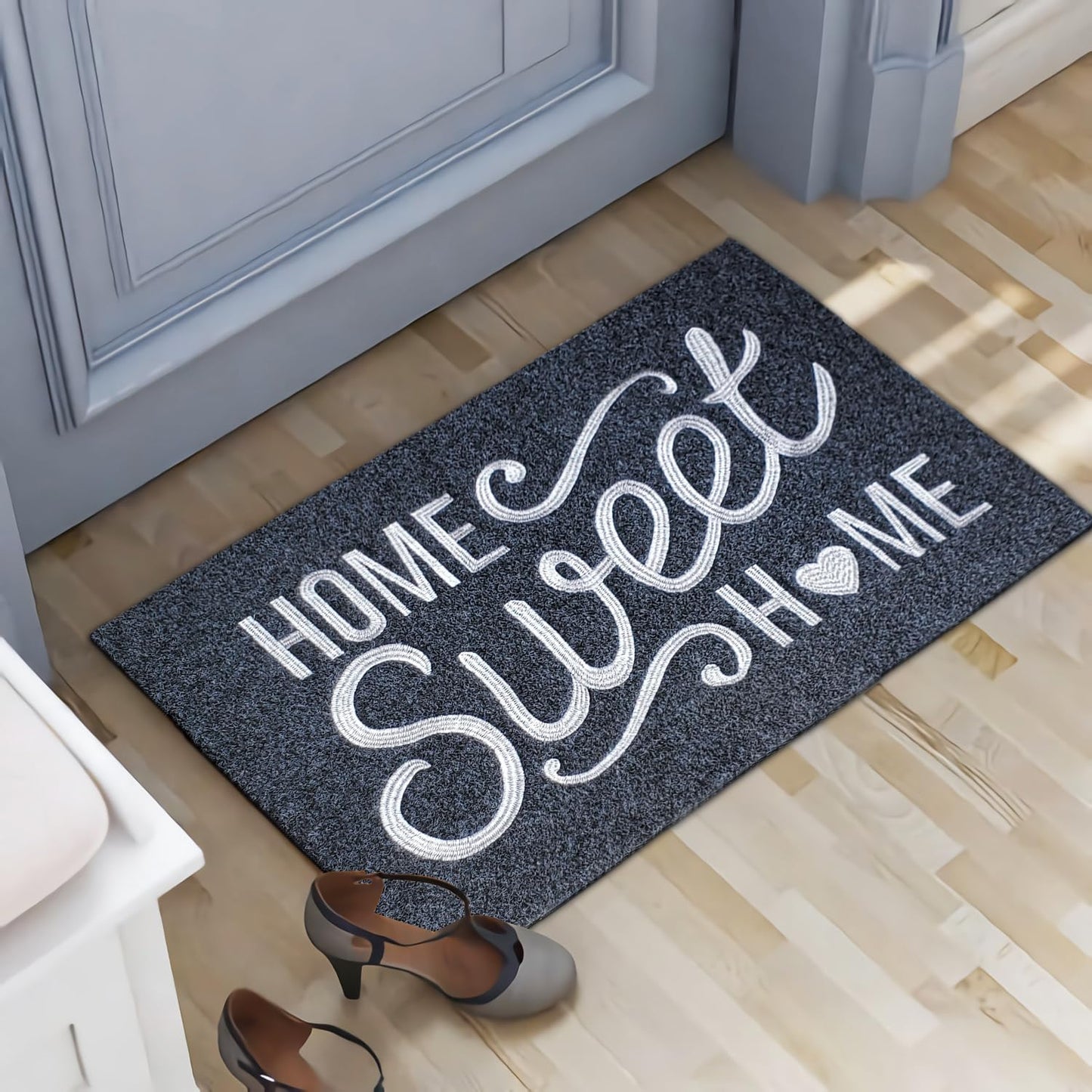 AAZZKANG Front Door Mat Non Slip Welcome Mats Outdoor Indoor Home Sweet Home Doormat with Rubber Backing Easy to Clean Low Profile for Entrance Home Office Porch Grey