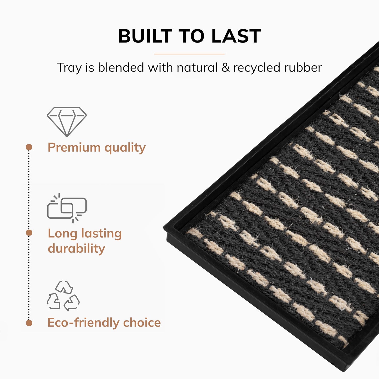 Anji Mountain Heavy Duty Waterproof Rubber Shoe Storage Mat Organizer/Boot Storage Tray Multi Use for Entryway with Coir, Gray and Ivory Insert, Fits 3 Pair (34.5" Wide)