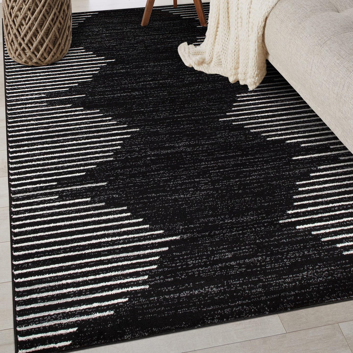 Rugshop Bohemian Stripe Stain Resistant High Traffic Living Room Kitchen Bedroom Dining Home Office Area Rug 3'3" x 5' Black