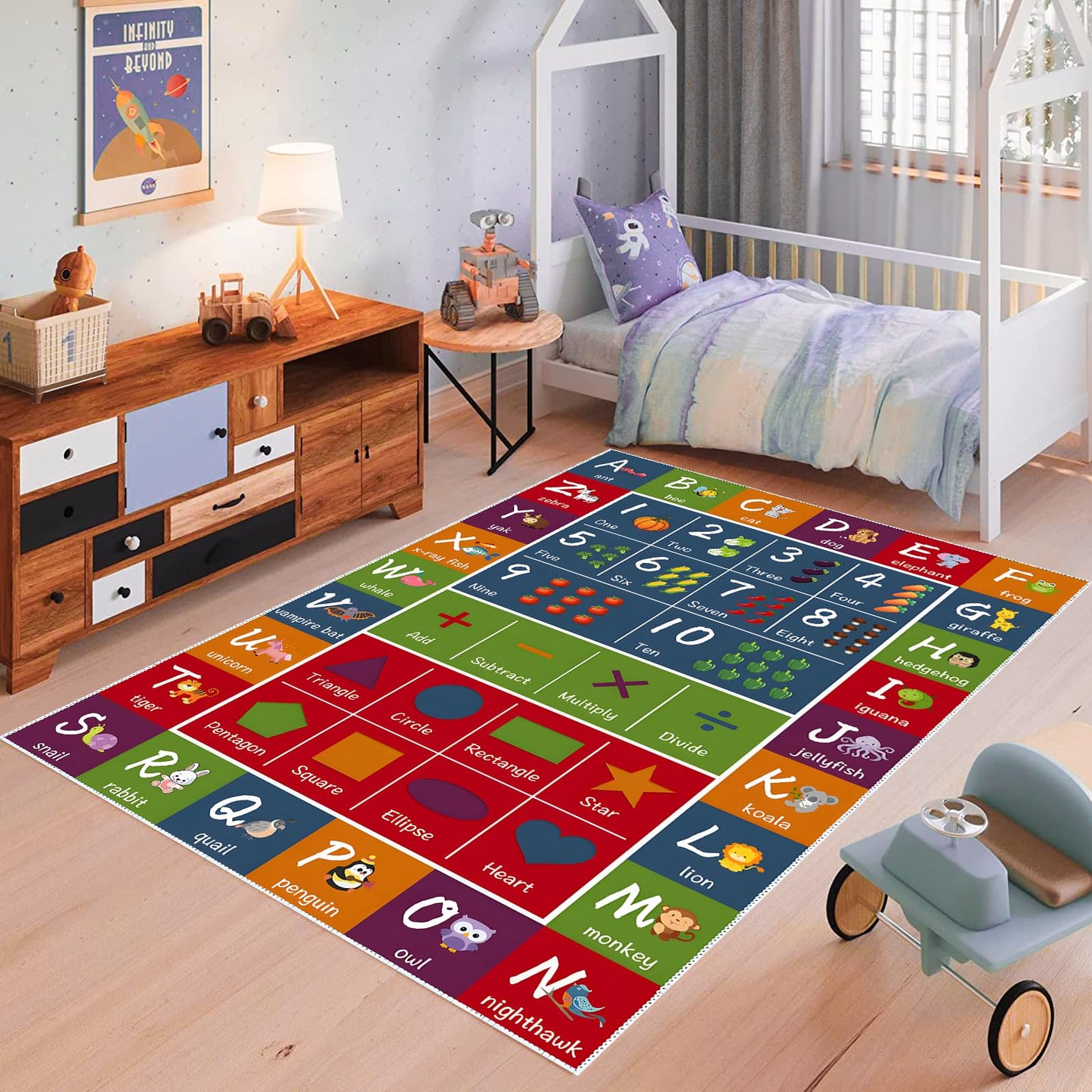 SAMESIEG ABC Educational Area Rug - Alphabets Numbers Fun Kids Game Rug Carpet - Cartoon Pattern Floor Mat Crawling Mat for Children's Room Playroom Bedroom Nursery