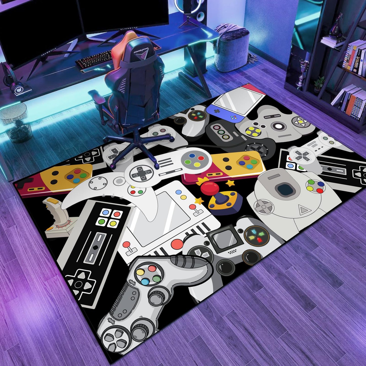 Lacut Game Rug Teen Boys Carpet with Game Controller Decoration, 3D Gaming Rugs for Boy’s Bedroom Living Room Playroom, Non-Slip Gamer Carpet Children Gaming Area Rugs (60" x 40")
