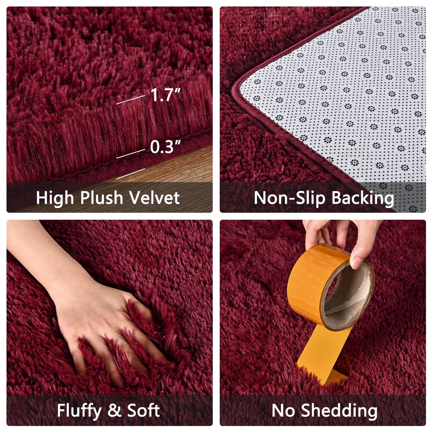 FALARK Fluffy Burgundy Red 8x10 Large Area Rugs for Living Room, Soft Plush Dark Red Rug for Living Room Decor, Big Shaggy Floor Carpet, Thick Non Slip Rectangle Carpets for Home Decor