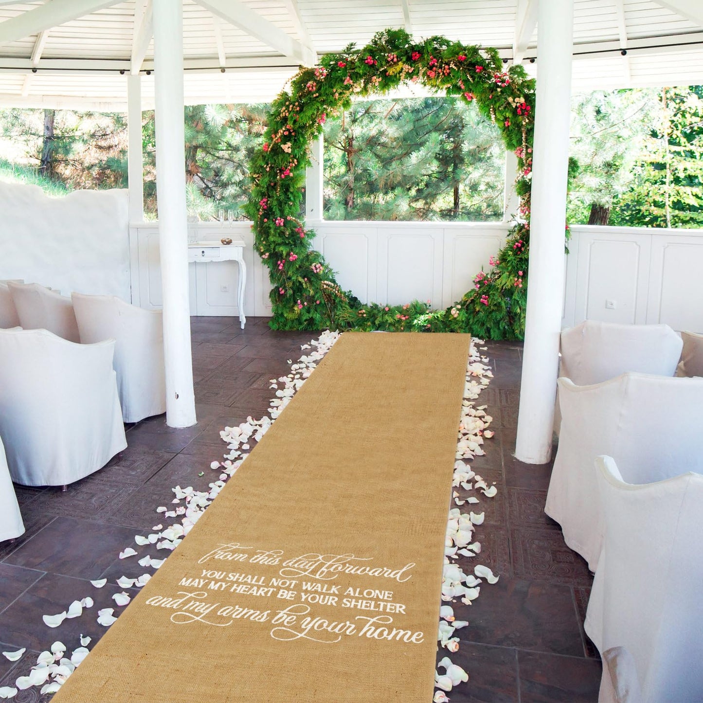 Tudomro 40 Inch x 15 Ft Extra Long Natural Burlap Wedding Aisle Runner Outdoor Jute Burlap Aisle Runner for Wedding Ceremony Rustic Indoor Carpet for Walkway (Stylish Style)