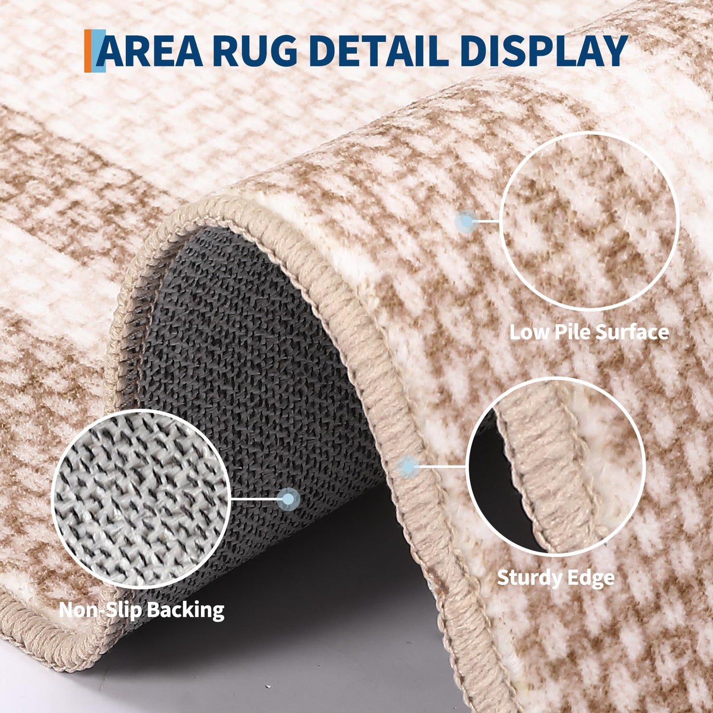 GarveeHome Living Room Area Rug 8x10 Washable Rugs Modern Solid Border Throw Carpet with Rubber Backing Low Pile Stain Resistant Dining Room Rug Contemporary Bordered Carpet for Home Office,Beige