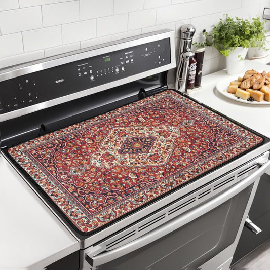 ZRIUTEUR Vintage Red Boho Stove Top Cover 28 x 20 Inch Bohemia Ethnic Style Pattern Heat Resistant Glass Cooktop Covers for Electric Stove Rug Carpet Washable Countertop Mat for Kitchen Home Decor