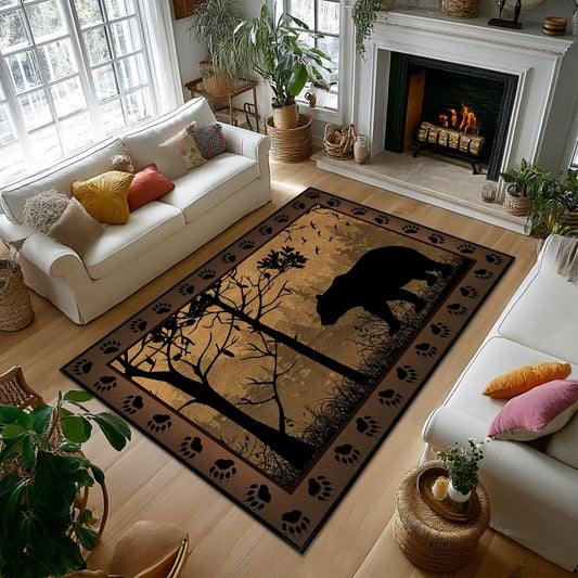 Cabin Rustic Area Rug 4x6,Bear Country Wildlife,Vintage Area Carpets for Living Room,Ultra-Thin Washable Throw Floor Rugs Indoor Non Slip Accent Floor Mats for Bedroom,Dining Room,Laundry Room,Brown