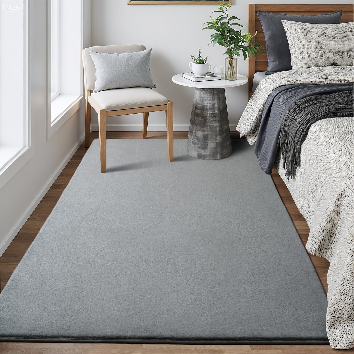 HOMORE Soft Fluffy 4x6 Grey Area Rug for Living Room, Minimalist Shaggy Rugs Memory Foam Plush Rug for Bedroom, Machine Washable Non-Slip Carpet for Nursery Classroom Kids Room