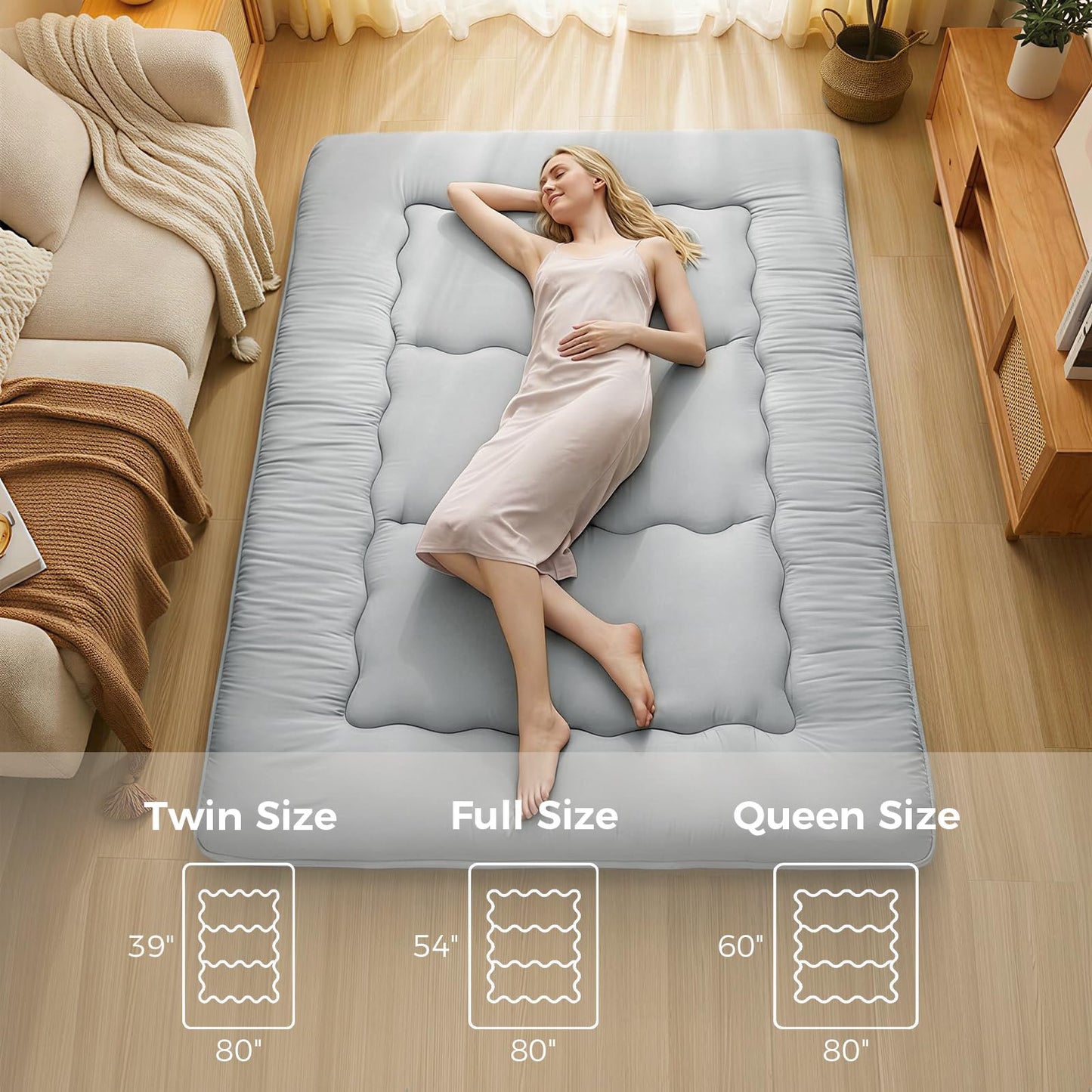 XICIKIN 2.5" Japanese Floor Mattress, Foldable Floor Mattress with Washable Cover Japanese Futon for Camping, Guest (Grey, Twin)