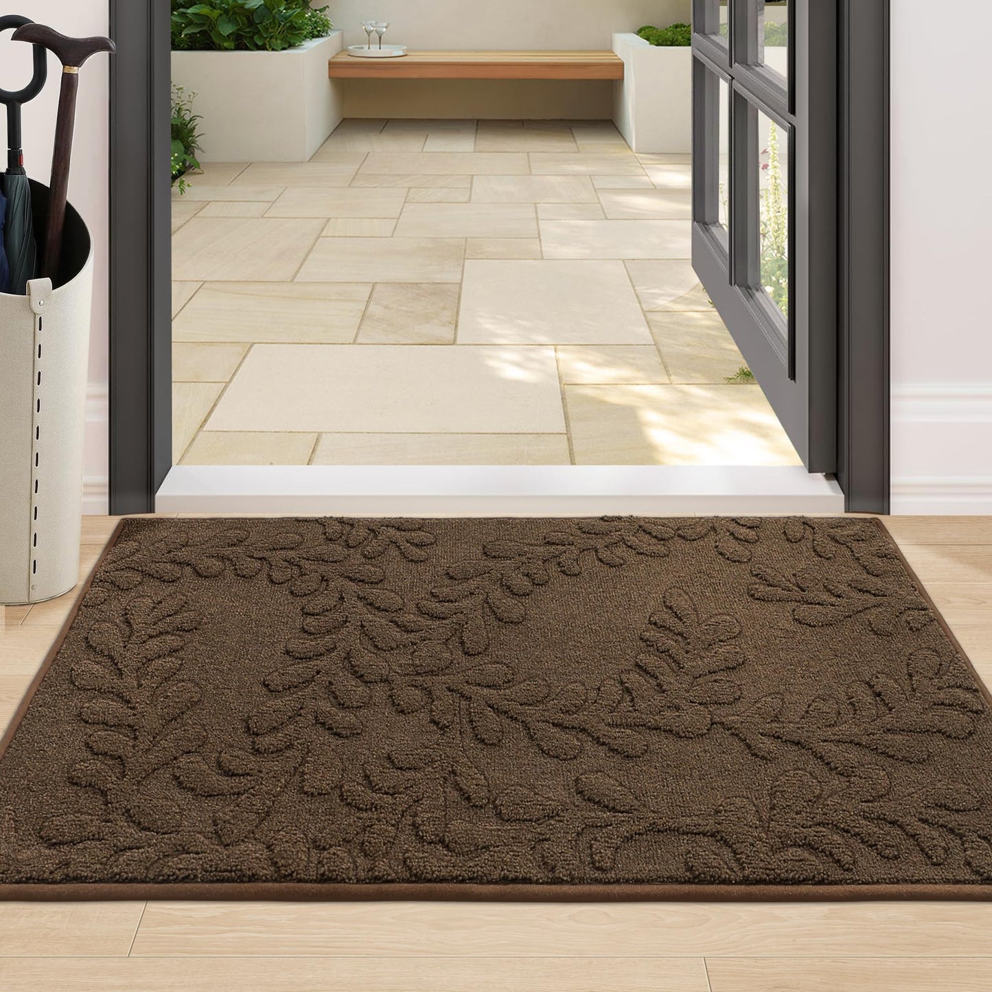 BEQHAUSE Dirt Trapper Door Mats 24”x36”, Non-Slip TPR Backing Dog Doormat, Super Absorbent Welcome Mat for Front Door, Mud Shoes & Paws, Washable Entry Rugs, Brown