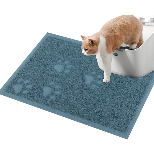 Darkyazi Cat Litter Box Mat for Floor Litter Trapping Mat Non-Slip Backing, Scatter Control, Easy Clean, Water Resistant, Soft on Paws (15.75" x 11.75",Silver Blue)