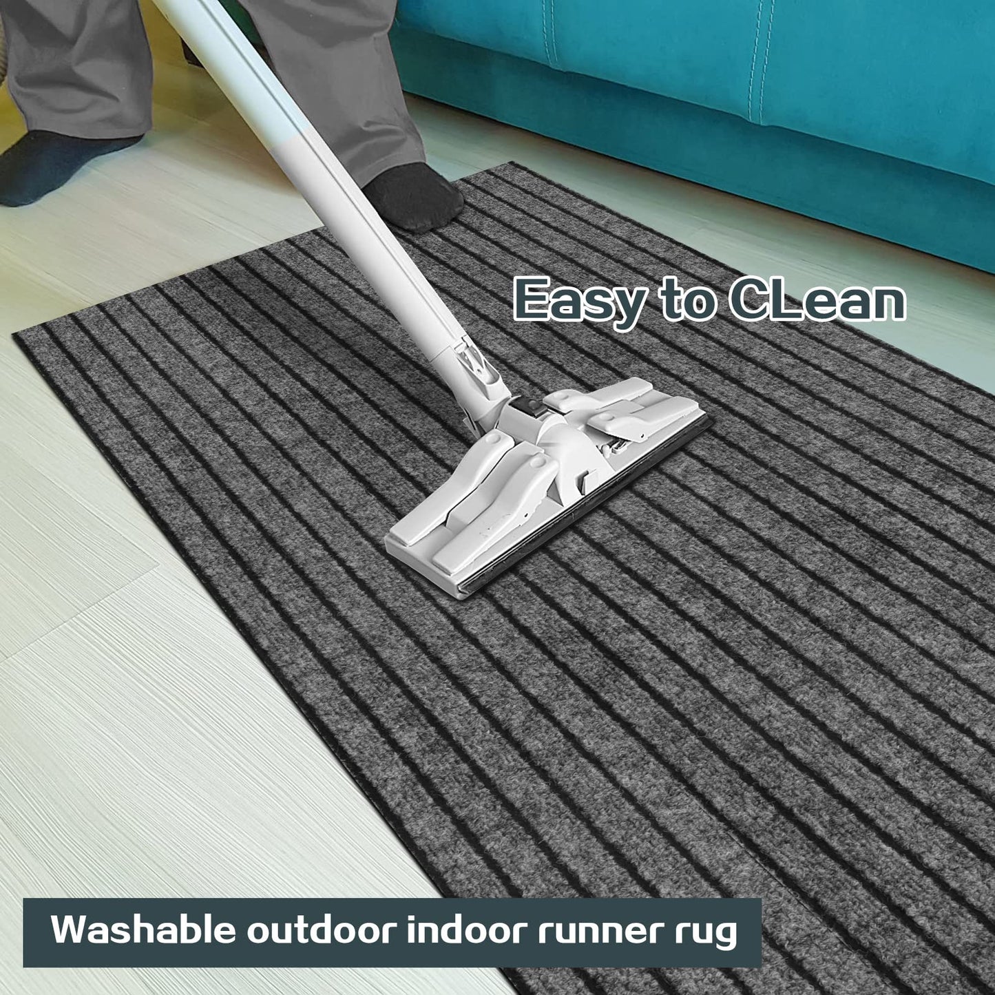 Heyroll Custom Size Hallway Runner Rug, Backed Non-Slip Waterproof Runner Rugs, Washable Outdoor Indoor Carpet Runner Rug for Floor, Entryway, Kitchen, Laundry, Balcony, Garage 2' x 6', Stripe Gray