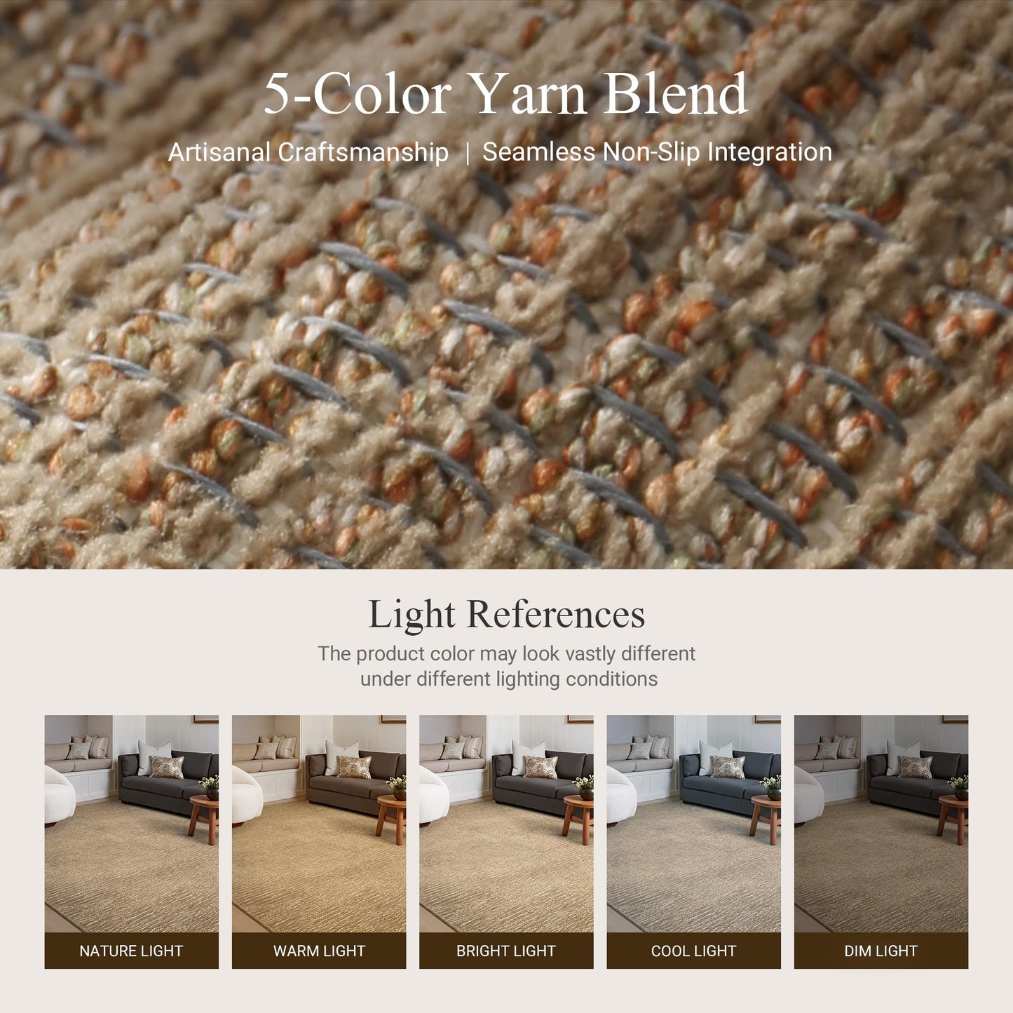 GENIMO 8X10 Neutral Area Rugs for Living Room, Hand Woven Machine Washable Non Slip Textured Soft Rug, Handmade Rustic Braided Low Pile Rugs for Farmhouse, Bedroom Office Rug in Jute Color