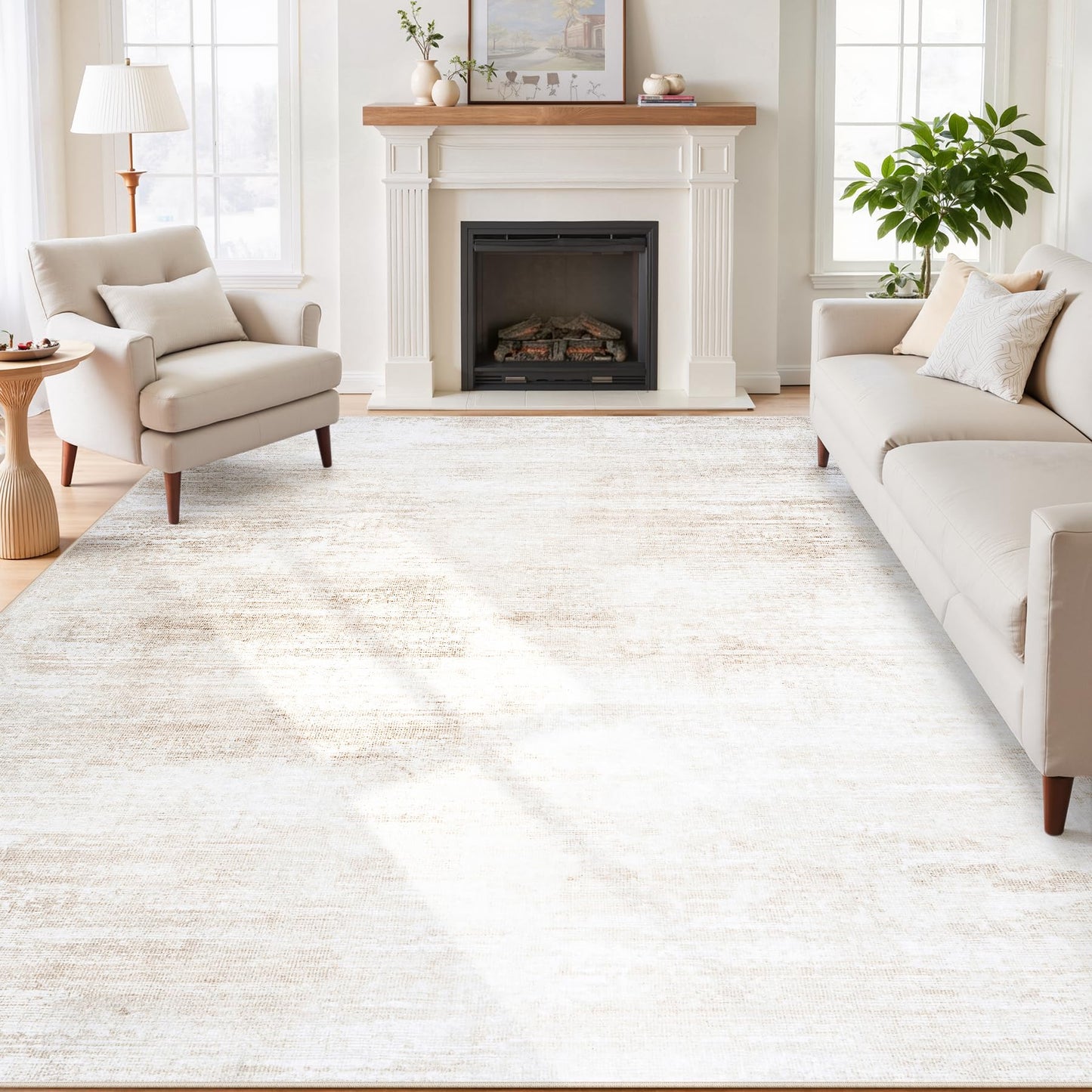 Tosuoka 8x10 Area Rugs for Living Room Bedroom, Washable Rug Beige Abstract Soft Rugs Modern Neutral Non-Slip Large Rug Low Pile Indoor Carpet for Nursery Dining Room Home Office