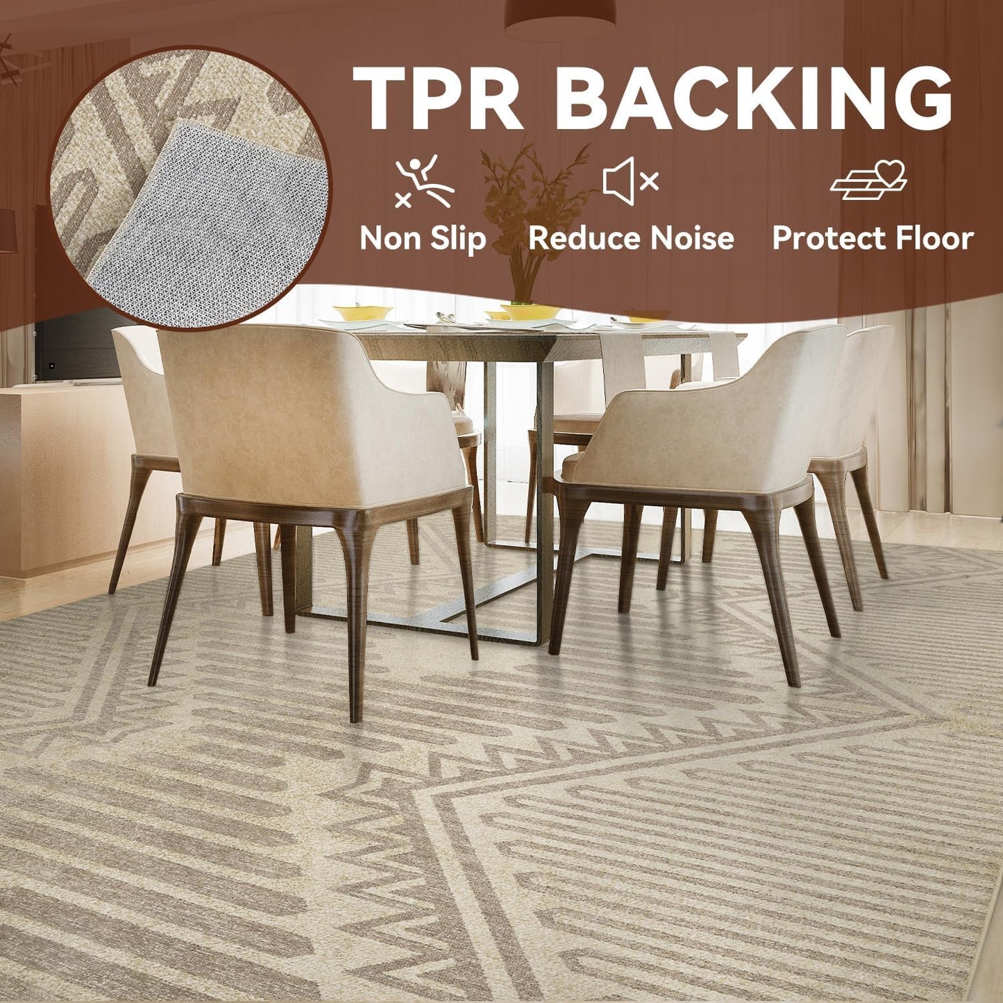 Boho Beige 5x7 Area Rugs Textured Tufted Rugs for Living Room Bedroom Nursery Rug-Carpet Washable Brown Neutral Modern Aztec Rug