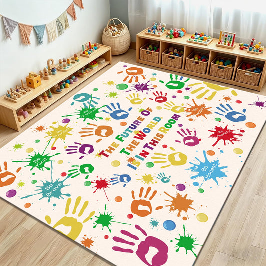 LTKOUGFAM Colorful Kids Rug, Washable Rug for Kids, Handprints Area Rugs for Kid Bedroom, Non-Slip Play Mat Ultra Soft Thick Indoor Plush Rugs for Playroom Classroom Decor (78.7 X 59 INCH)