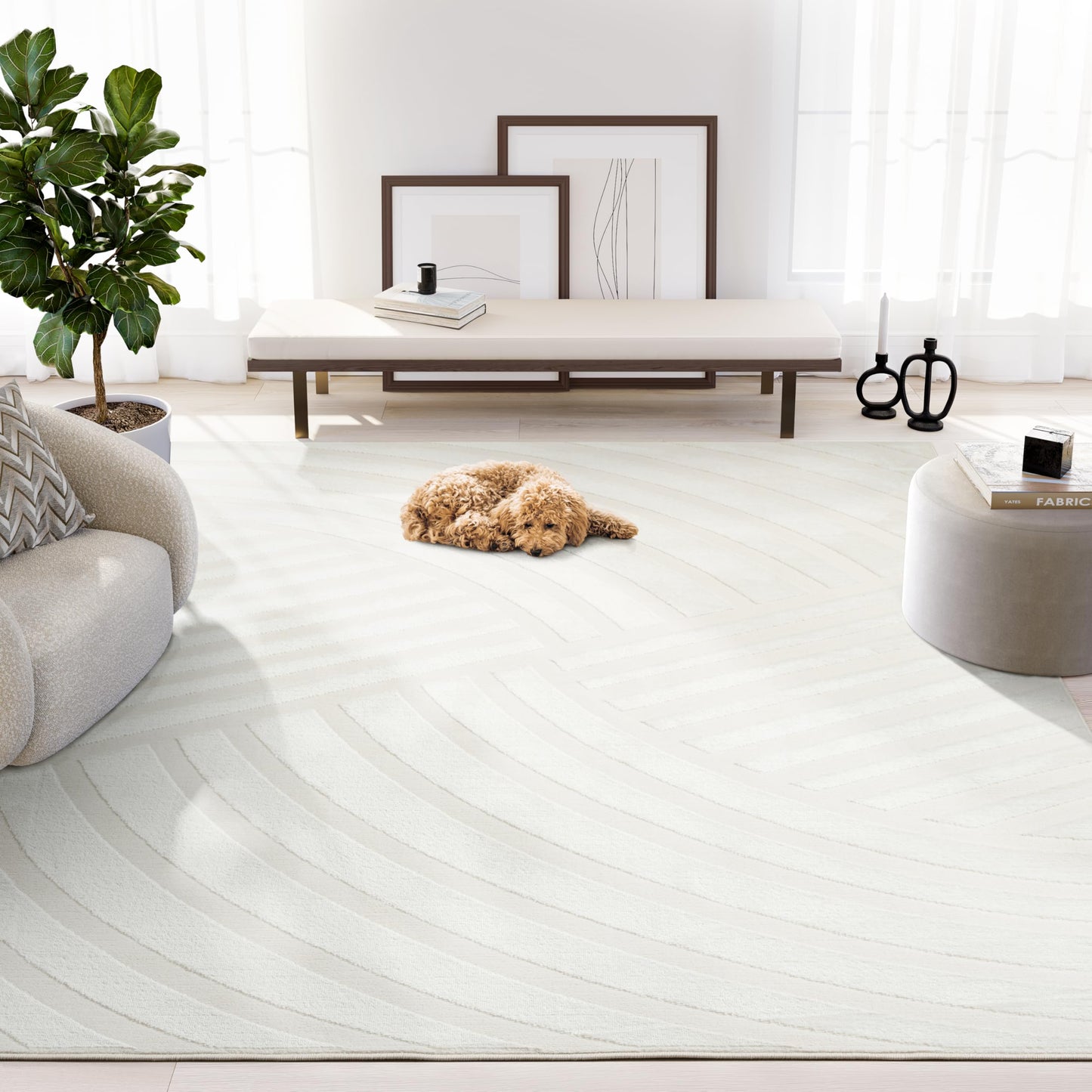 Abani Zen 5' x 8' Cream Rug – Neutral Modern Linear Pattern, Soft Area Rug for Living Room & Bedroom, Durable & Easy to Clean