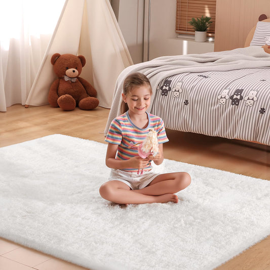 Mhyup 4x6 Cream White Rugs for Bedroom Living Room, Fluffy Small Area Rug Soft Shag Non-Slip Carpet for Kids Boys Girls and Nursery Room Indoor Dorm Home Decor (4ft x 6ft, Cream White)