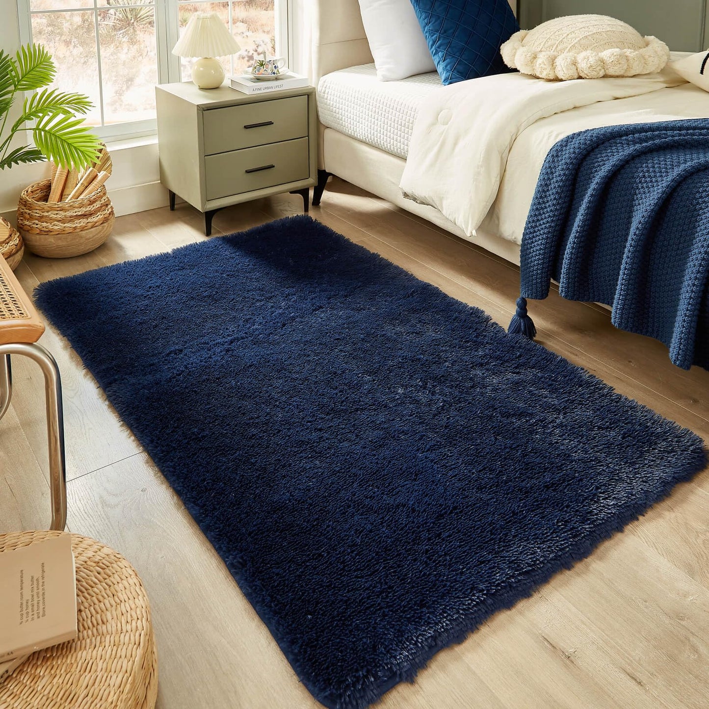 Floralux Area Rugs for Bedroom Living Room, 4x6 Rug, Dark Blue, Fluffy Fuzzy Carpet, Shag Plush Carpets for Nursery Kids Room, Home Dorm Decor Aesthetic