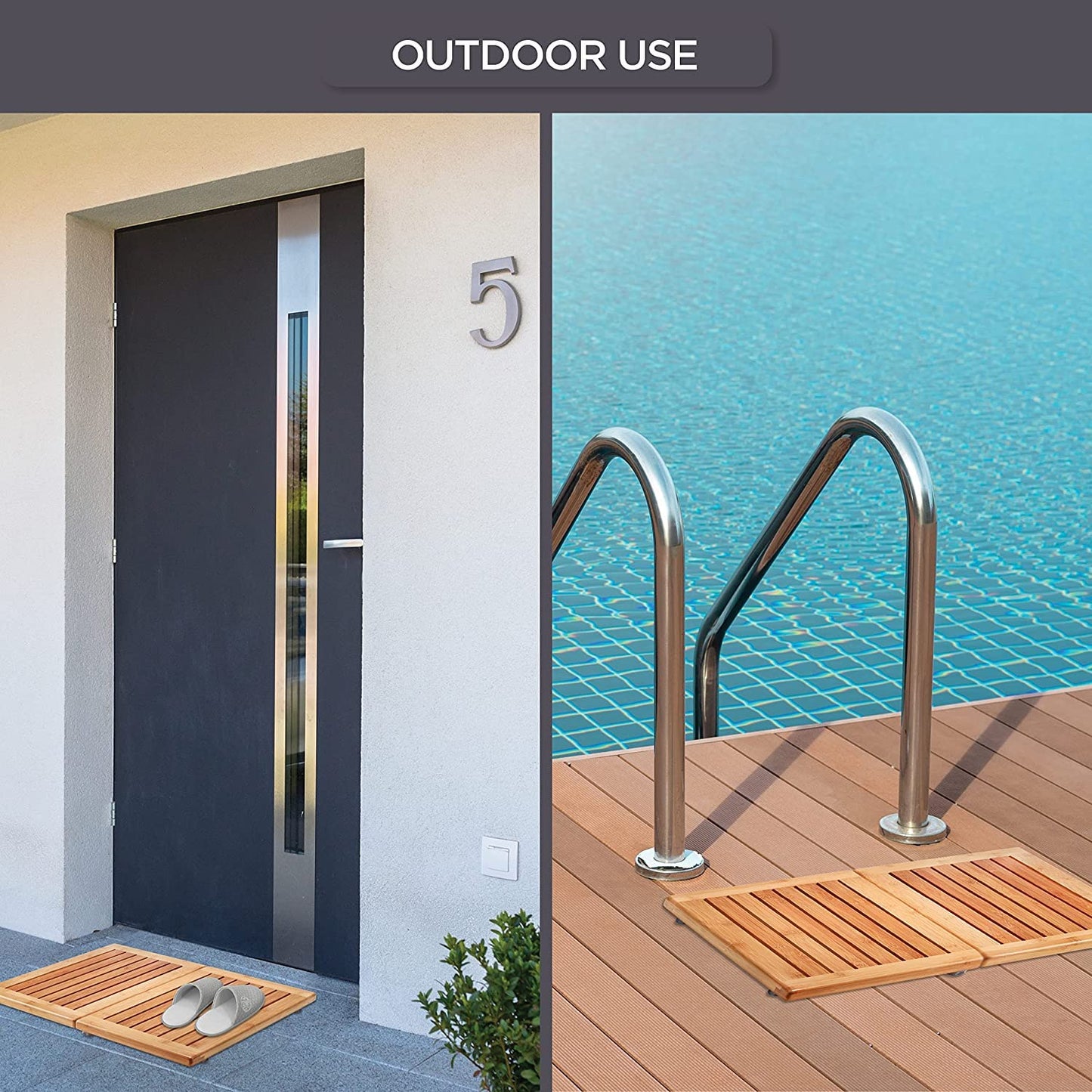 Bamboo Bath Mat - Foldable Wooden Shower Mat, Non-Slip Bamboo Bathroom Mat for Indoor/Outdoor Use, Spa & Sauna Floor Mat, Wood Bath Mat 24" x 18"