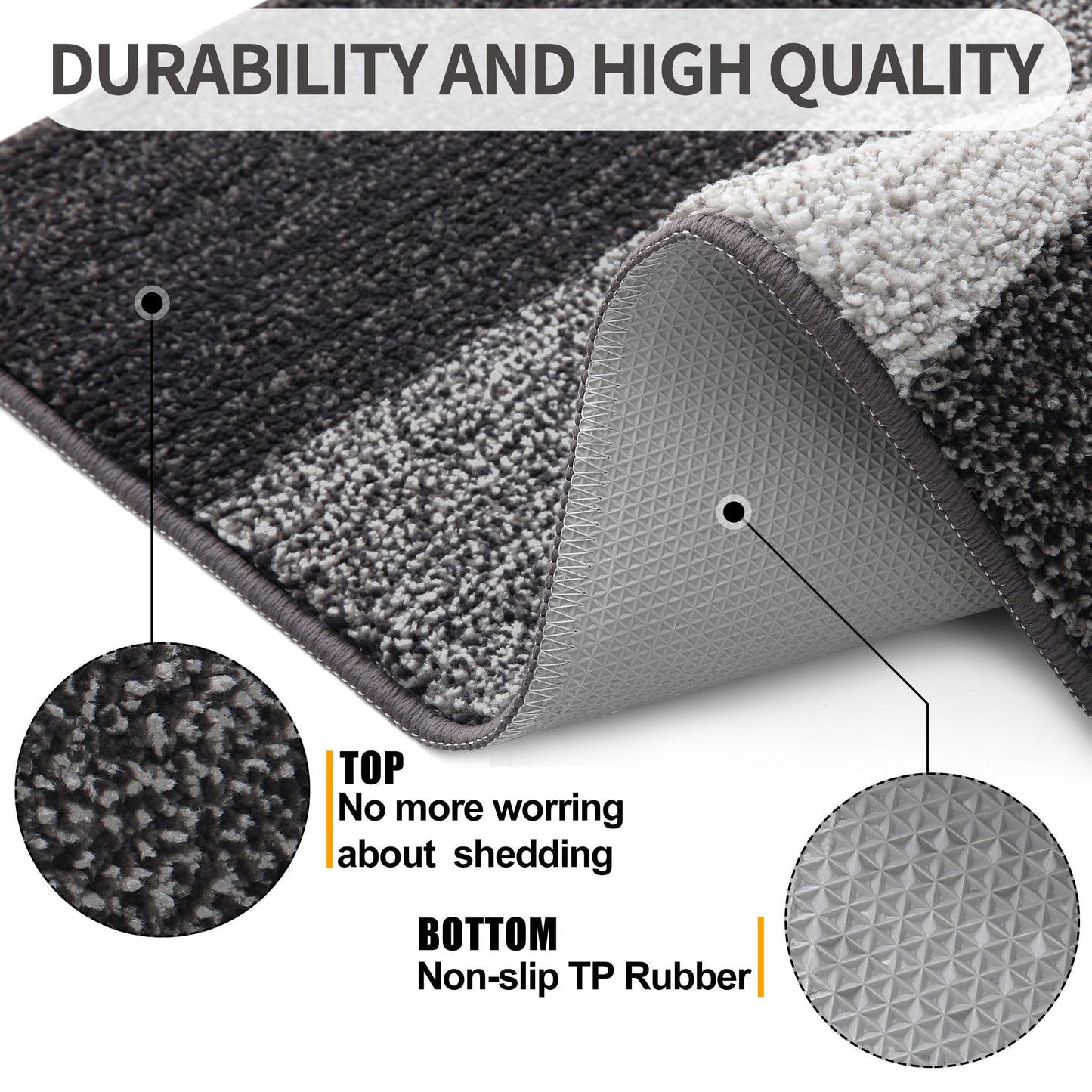 Kitinjoy Indoor Outdoor Door Mat, 36x24 Non-Slip Absorbent Dirt Trapper, Low-Profile Washable Inside Entrance Front Floor Mat, Sturdy Soft Entry Doormats for Entryway, Grey