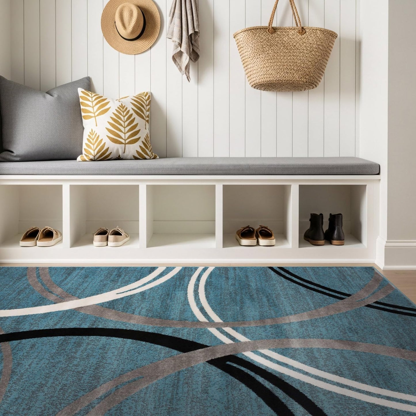 Rugshop Modern Wavy Circles Design Area Rug, Fade-Resistant Carpet for Living Room, Bedroom, or Dining Room, Blue, 5'3" x 7'3"