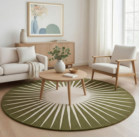 Restoration and Renovation Modern Round Area Rug – Hand-Tufted with 100% NZ Wool, Thick & Soft Circular Carpet for Living Room, Bedroom & Dining Room Decor (Moss Green, 5' Round)