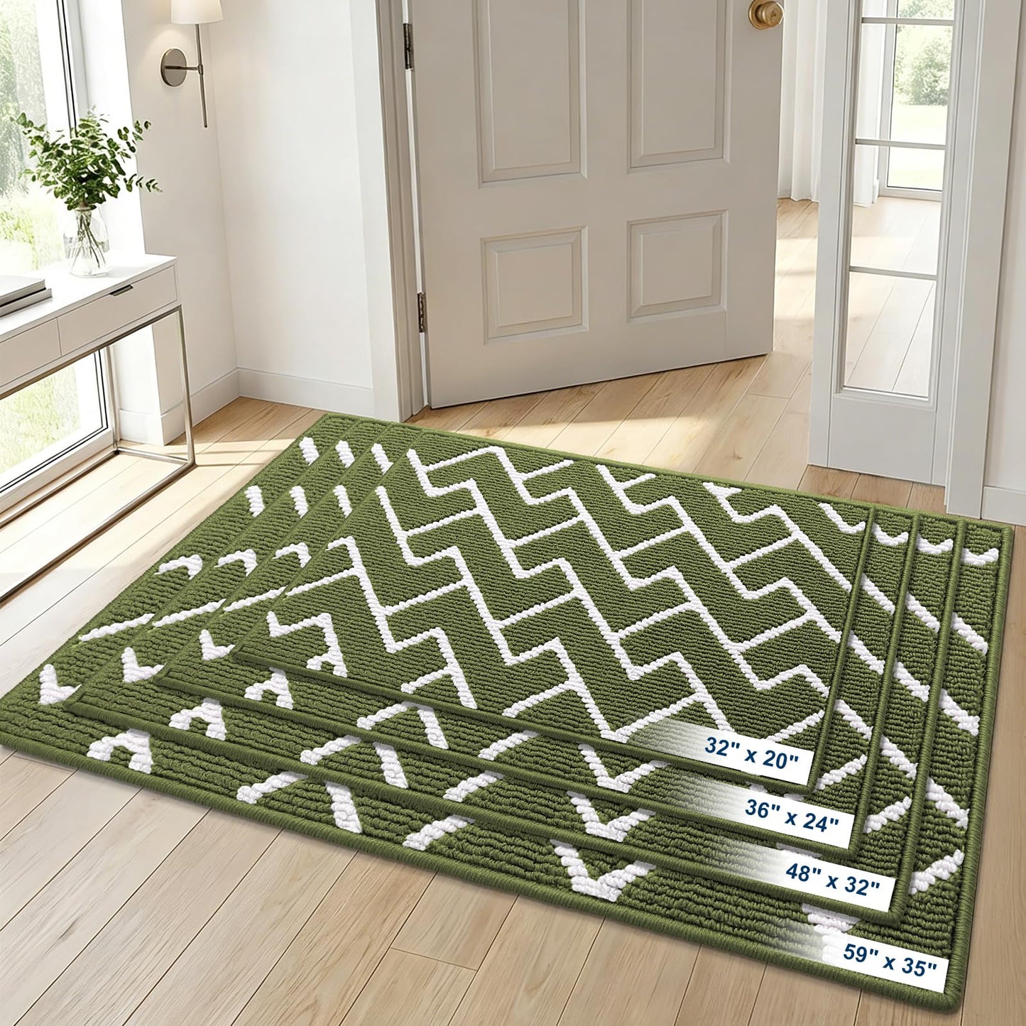 OLANLY Front Door Mat, Non-Slip Rubber Backing, Dirt Resistant and Absorbent, Washable, Easy to Clean Low-Profile Indoor Doormat for Back Door, Entryway, Inside Entrance, 48x32, Green