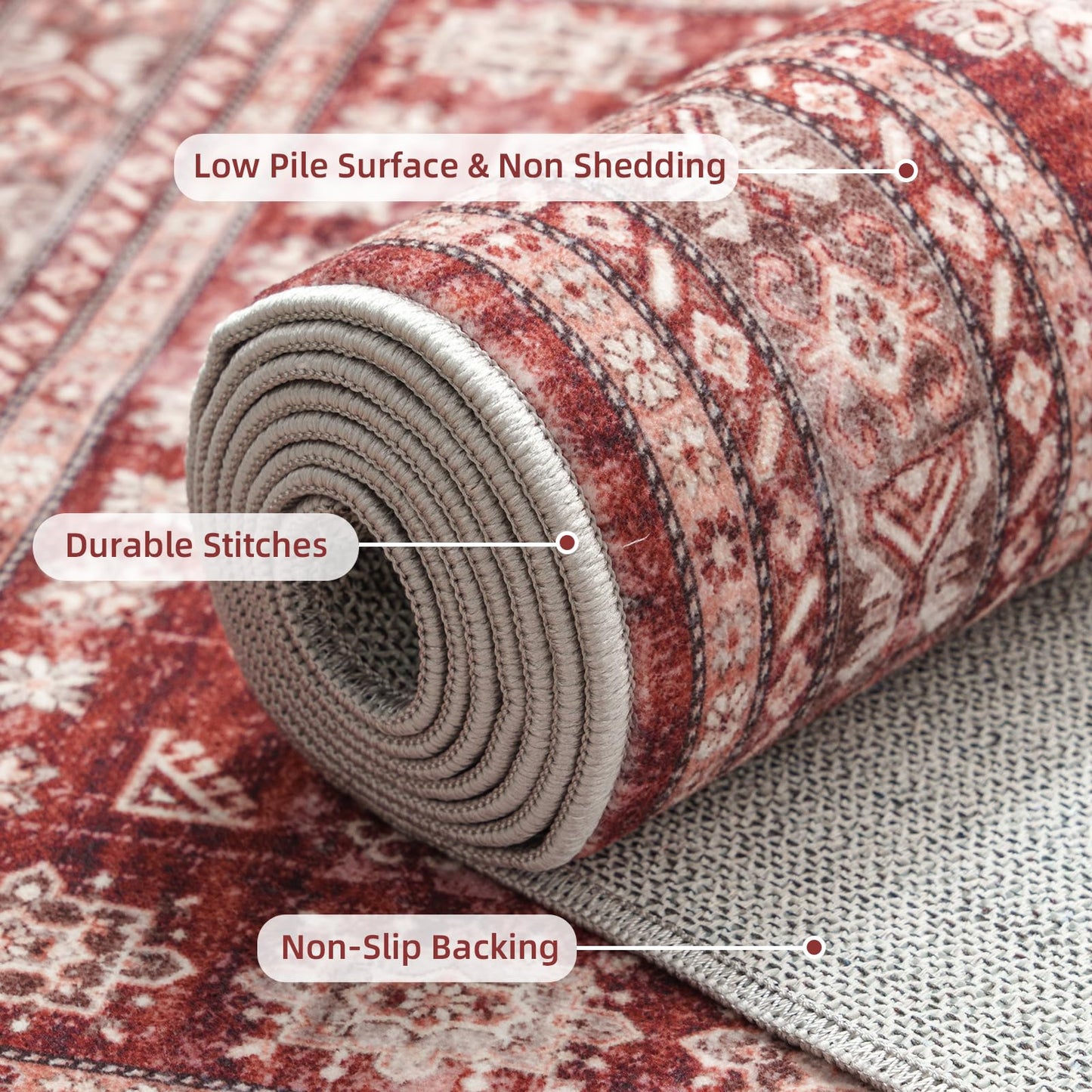 Nestiva 2x6 Runner Rug Non Slip Washable Carpet with Rubber Backing Soft Floral Boho Runner for Hallways, Kitchen, Laundry, Bedroom, Burgundy