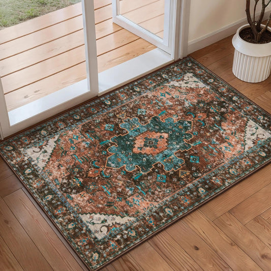 Ciicool Washable 2x3 Entry Rug, Small Rugs for Entryway Kitchen Bathroom Door Mat Indoor Entrance, Non Slip Rubber Backing, Stain & Fade Resistant,Oriental Low-Pile Throw Carpet