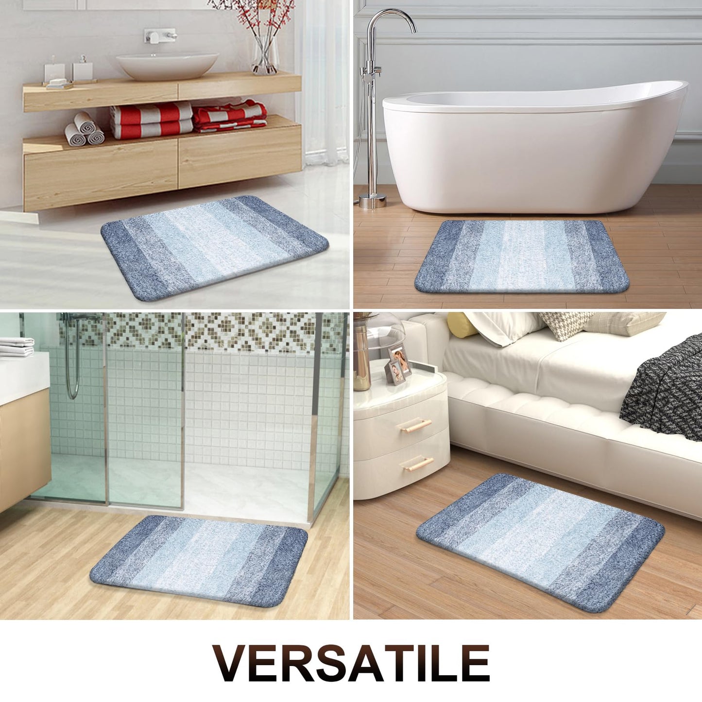 OLANLY Small Bathroom Rugs Mat 24x16, Extra Soft Absorbent Microfiber Bath Rugs, Rubber Backing, Quick Dry, Machine Washable Bath Mats for Bathroom Floor, Tub and Shower, Home Decor Accessories, Blue