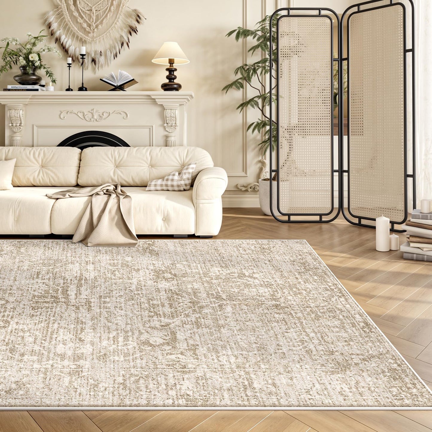 RUGIXE 5×7 Rug Foldable Machine Washable Living Room Area Rug, Machine Washable Anti-Slip Retro Rug, Low-Density Lightweight Chenille Printed Rug, Bedroom, Dining Room，Rugs for Living Room