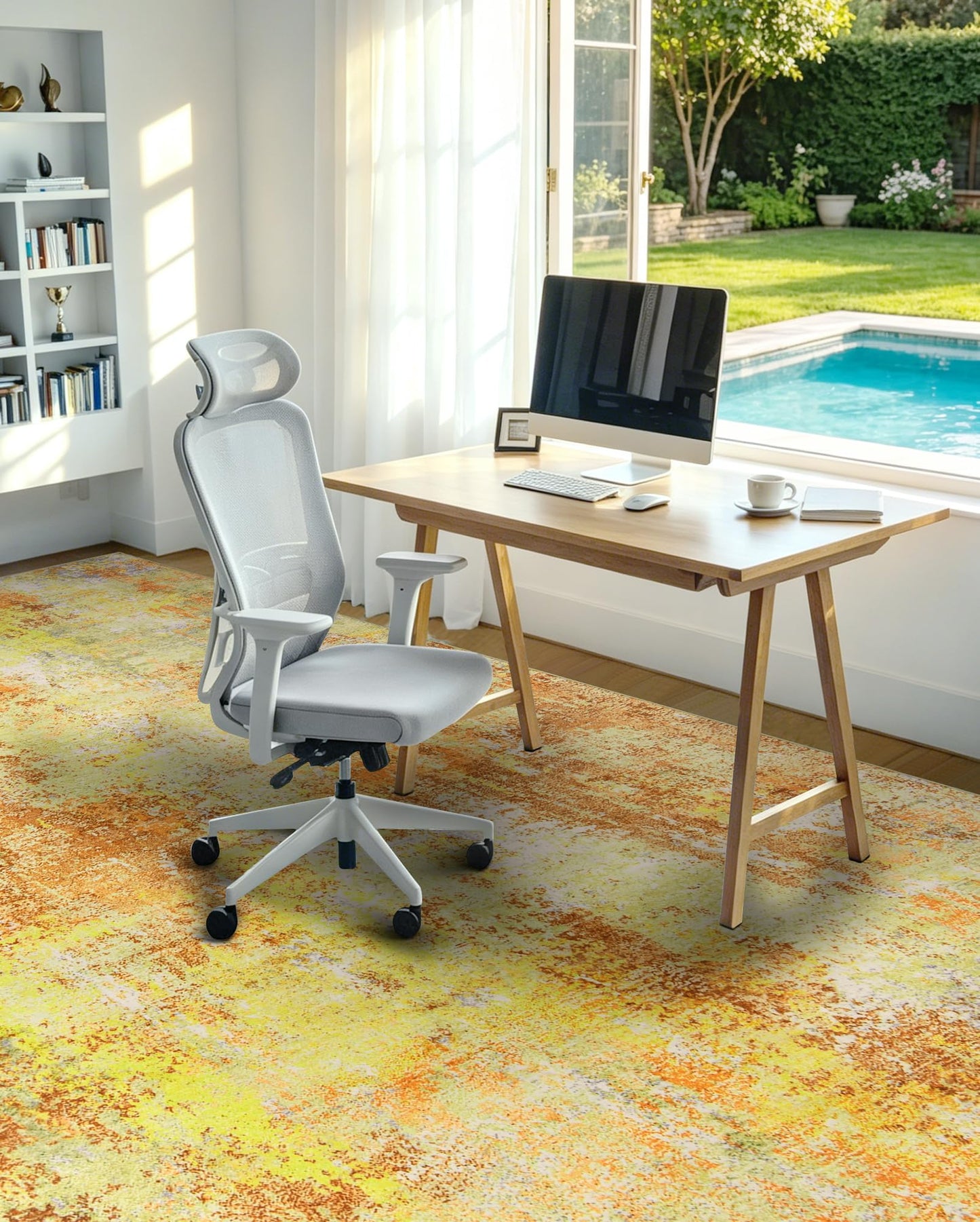 Washable Area Rug Living Room Rugs 5X7 - Neutral Modern Abstract Rugs Soft Carpet with Non Slip Backing for Under Dining Room Table, Bedroom, Home, Office, Yellow Brick