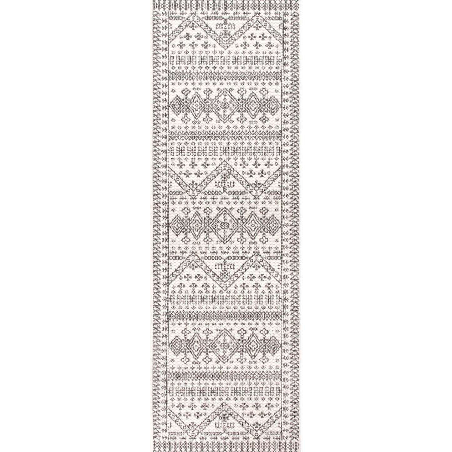 Nuloom Outdoor Performance Kandace Ivory/Grey, 2' x 8', Tribal, Soft and Cozy, High Traffic, Stain Resistant, Easy Clean, Durable Runner for Indoor/Outdoor Patio, Deck, Porch, Garden, Courtyard
