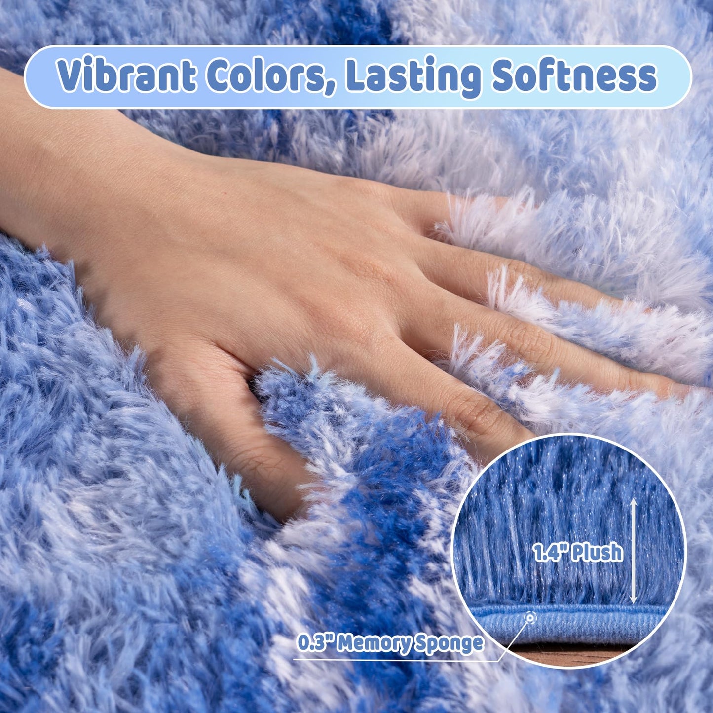 Ailyei Shag Rugs for Living Room 8x10, Ultra Soft Abstract Blue Big Fuzzy Rugs for Bedroom, 8 x 10 Fluffy Shaggy Plush Carpet Girls Kids Room Dorm Upgrade Non-Slip