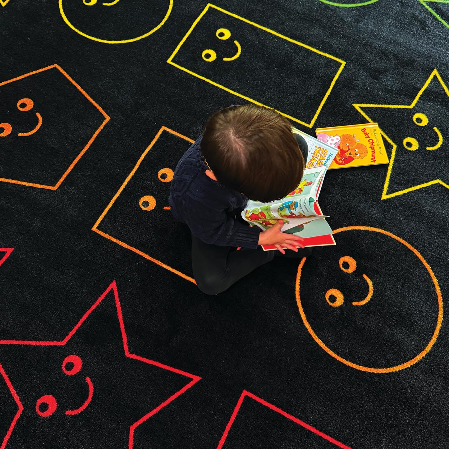 Zety - Nylon School Girl Style Classroom Rugs Elementary - 7.6x12 FT - Playroom and Toddler Rugs- Educational Smiley face Rug for Kids Room, Classroom, Daycare, and Home Learning - Black Pastel Rug