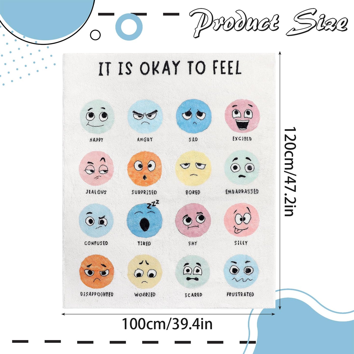 Maasechs Calming Corner Classroom Rug 3.3 x 4 ft Emotion Sensory Feeling Reading Corner Items Educational Soft Fluffy Washable Non Slip Carpet Floor Mat for Nursery Playroom Elementary Homeschool