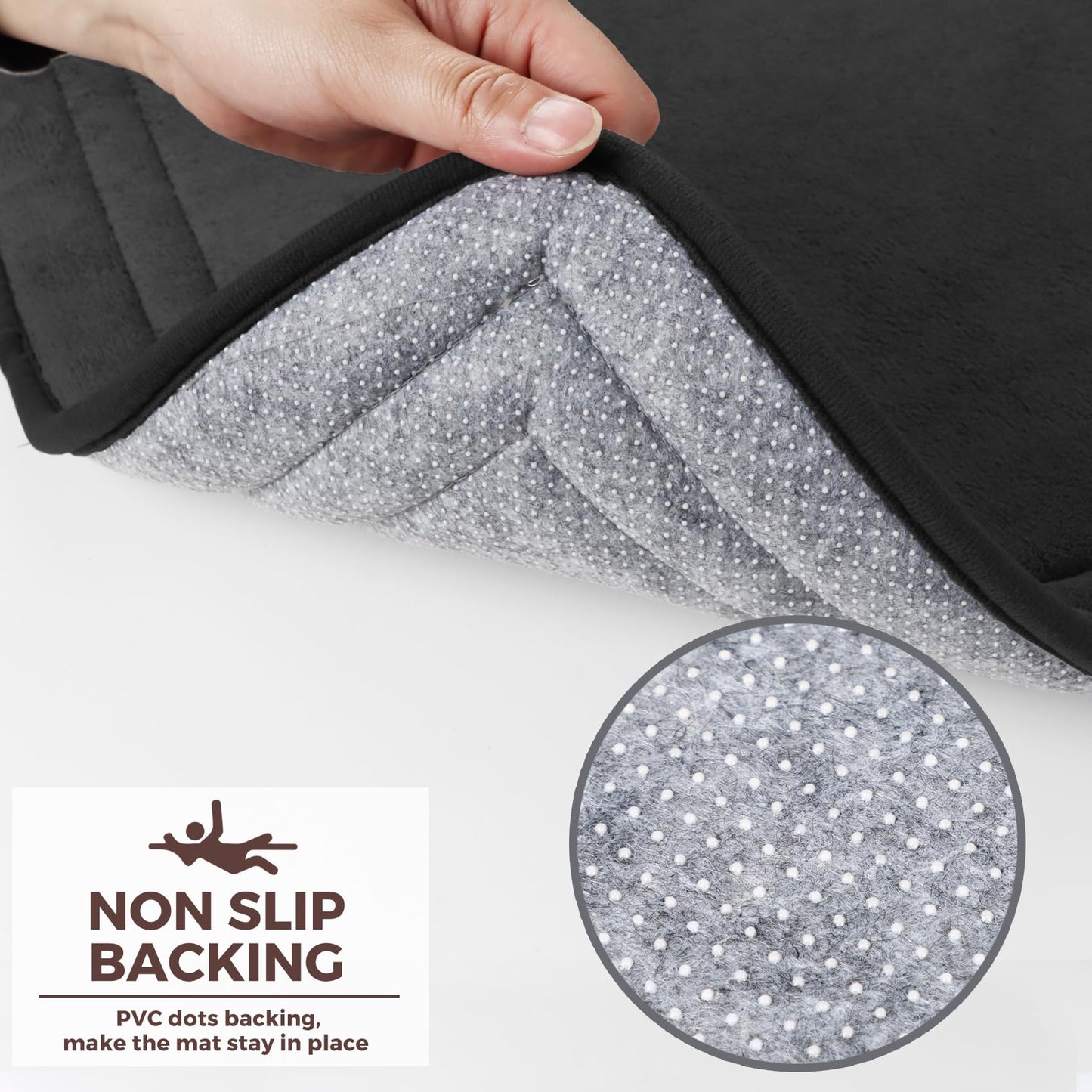 PAGGED Black Bath Mat Runner Long Narrow Bathroom Rug Memory Foam Microfiber Bathroom Carpet Non Slip Soft Absorbent Washable Bathrug,16" x 47"