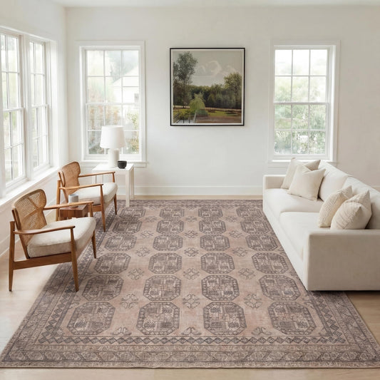 Kuden 9x12 Large Area Rug, Machine Washable Area Rug with Non-Slip Backing, Vintage Style, Soft, Easy Clean, Low Pile Rug for Living Room, Bedroom, Dining Room
