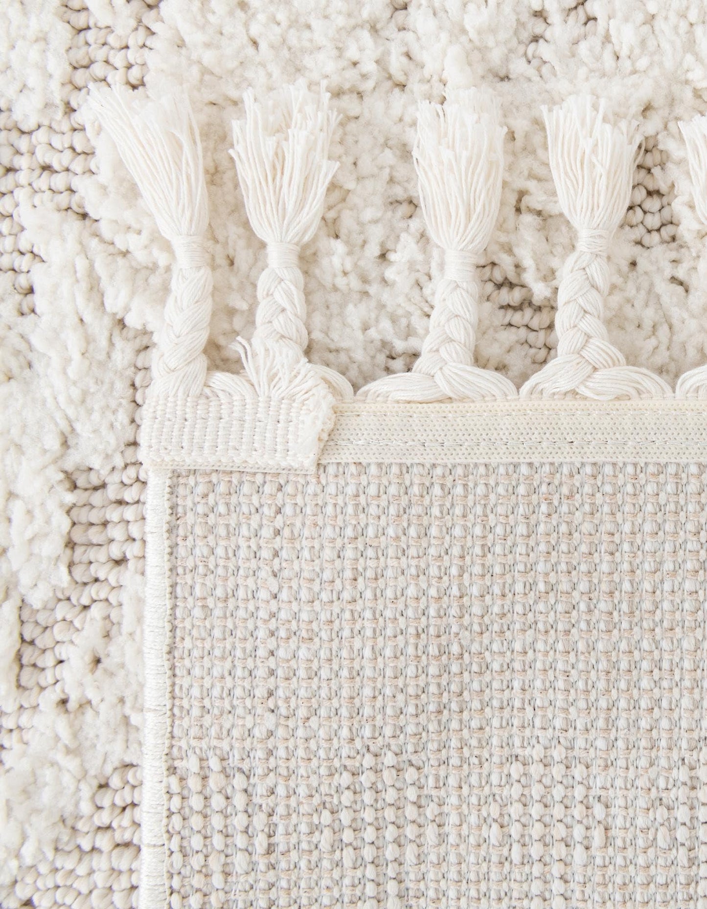 Rugs.com - Boho Rug – 8 Ft Runner Ivory Easy-Clean Stain-Resistant Rug – Textured Trellis Pattern with Fringe, Ideal for Hallways, Entryways, and High-Traffic Areas
