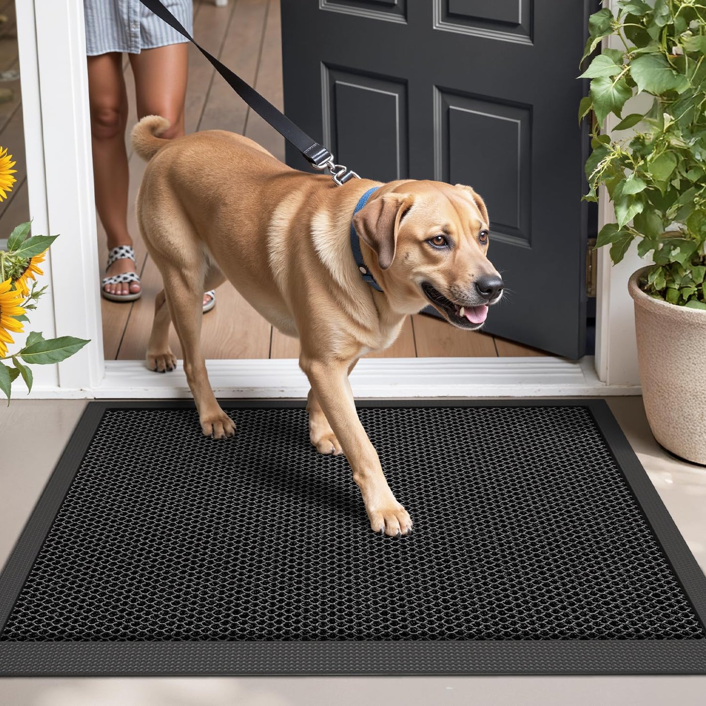 LUMI Front Door Mat for Outside Entrance 23.5''x35.5'', Heavy-Duty Dirt-Trapping Doormat with Durable Non-Slip Rubber Backing, Stain & Fade-Resistant Entry Mats, Black