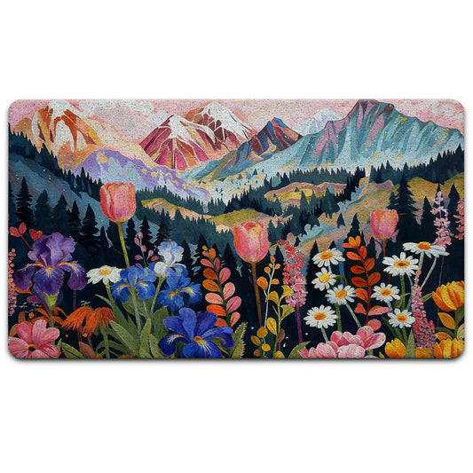 awdschkj Colorful Floral Mountain Landscape Front Door Mat Indoor Outdoor Entrance, Maximalist Boho Floral Welcome Mats Doormat for Front Door Outside Inside Entryway