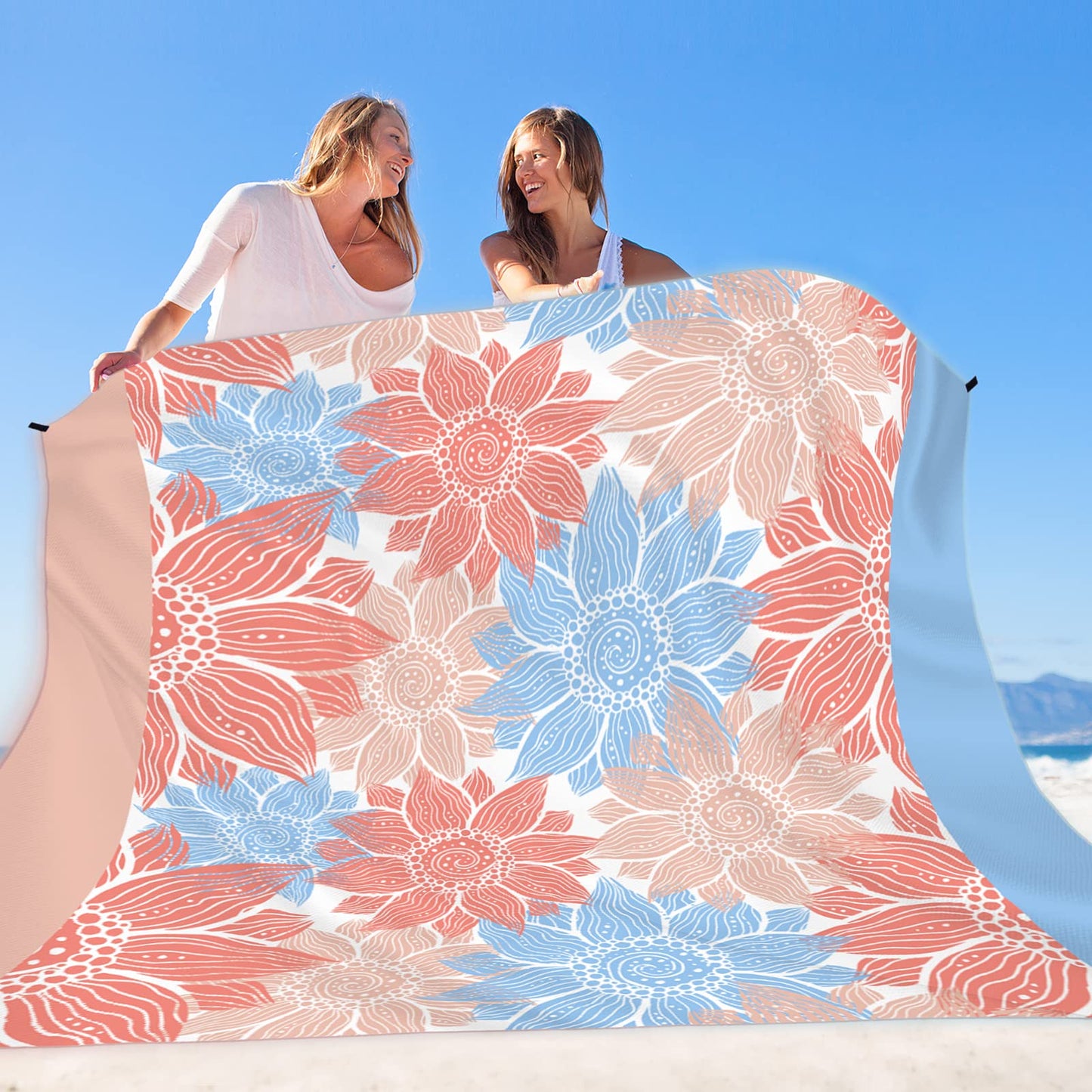 WIWIGO Beach Blanket Sandproof Extra Large Beach Mat Adults Waterproof Quick Drying Sand Free Mat Made By Premium Polyester with 4 Stakes & 4 Corner Pockets for Outdoor Travel Camping Hiking